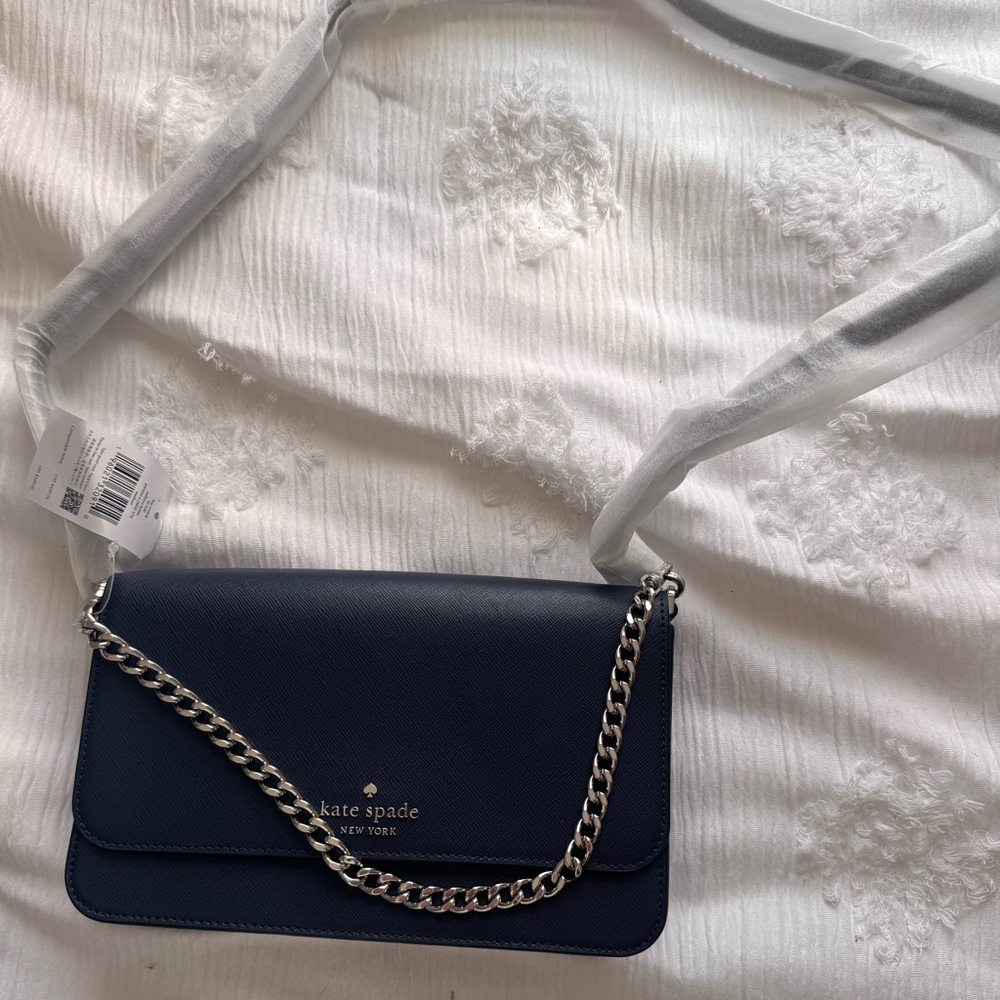 Kate Spade Navy Leather Crossbody Bag with Chain Detail